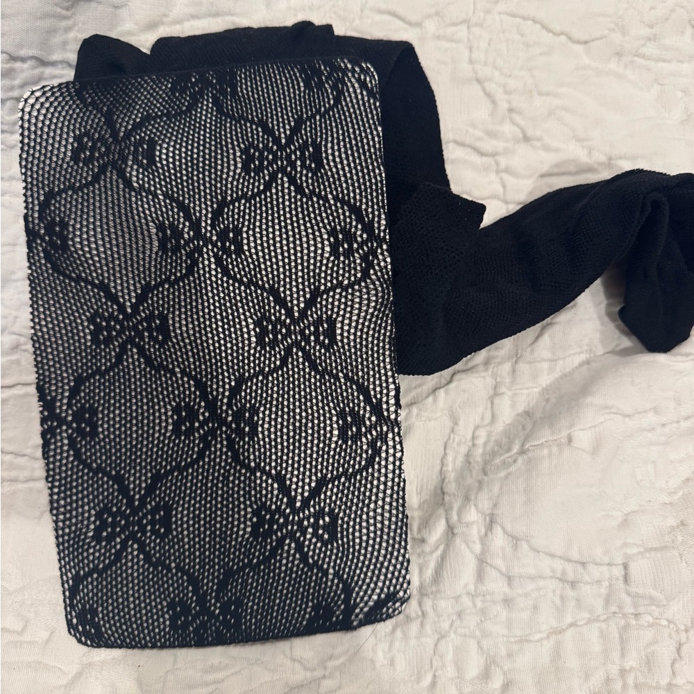 Les Belles Black Lace Patterned Tights size large in black